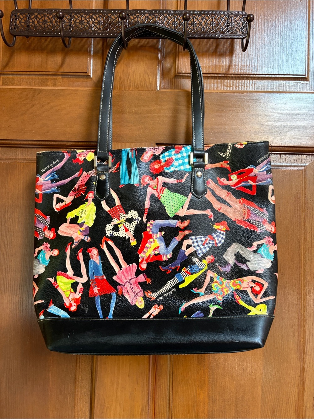 Sydney Love Black Tote with Colorful Fashion-Figure Print